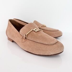 Larroude Kathrin Suede Tan Loafers With Gold Chain Detail NWOT